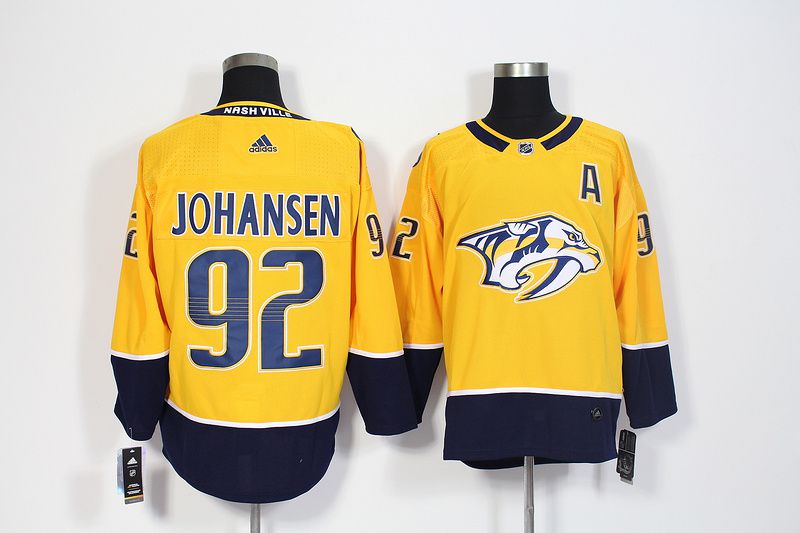 Men Nashville Predators 92 Johansen Yellow Hockey Stitched Adidas NHL Jerseys